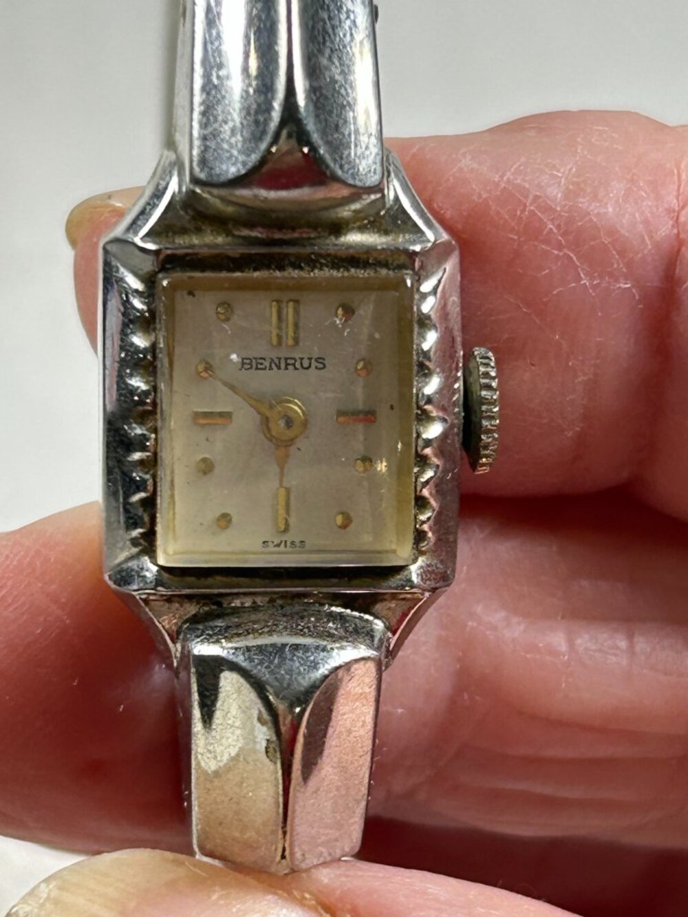 VINTAGE WOMAN'S BENRUS 10K WHITE GOLD FILLED WATCH - 50'S / 60'S